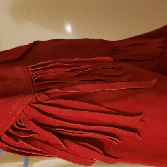 Vintage Avon Fashions Red Fringed Suede 80s 90s Leather Collar Jacket ❤ - Picture 14 of 14